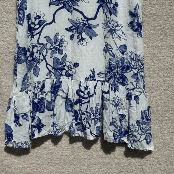 Lulus Garden Bloom White Floral Print Ruffled Shift Dress Blue Mini Small - Picture 4 of 9